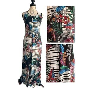 Tropical Botanical Maxi Dress Attitudes by Renee NWT XS Tall Slits Sleeveless